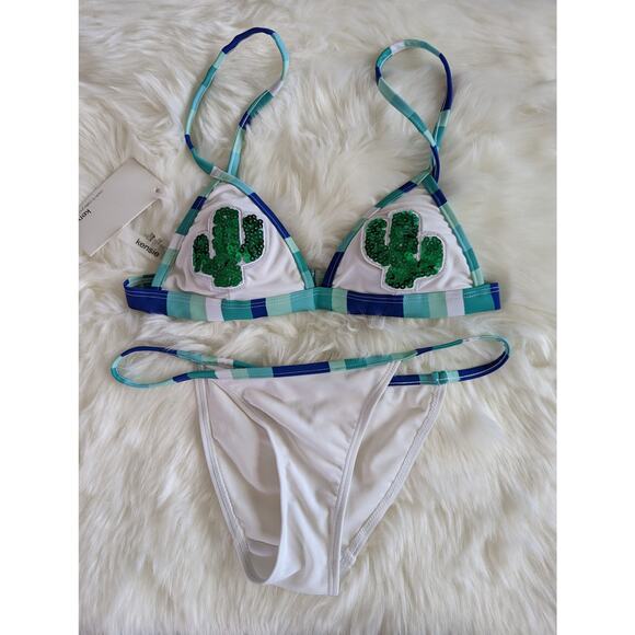 Kensie Sequin Cactus Triangle Bikini New Small - Picture 1 of 6